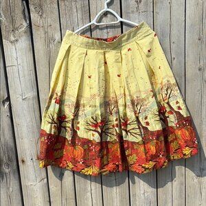 Autumn Forest Print Skirt  Yellow and Red